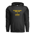 Front of the black Wattz Good Spark Plugs Are for Losers EV hoodie