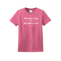 My Range Is Long women's EV graphic t-shirt in neon pink