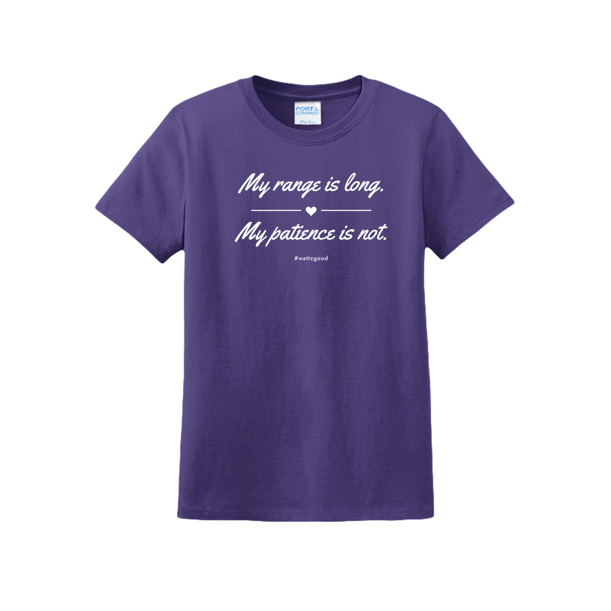 My Range Is Long women's EV graphic t-shirt in purple