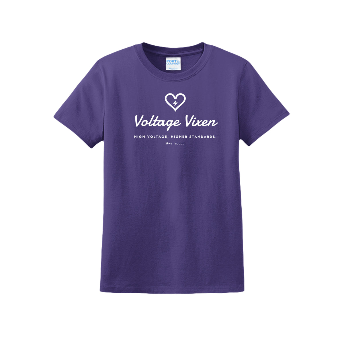 Voltage Vixen women's EV graphic t-shirt in purple